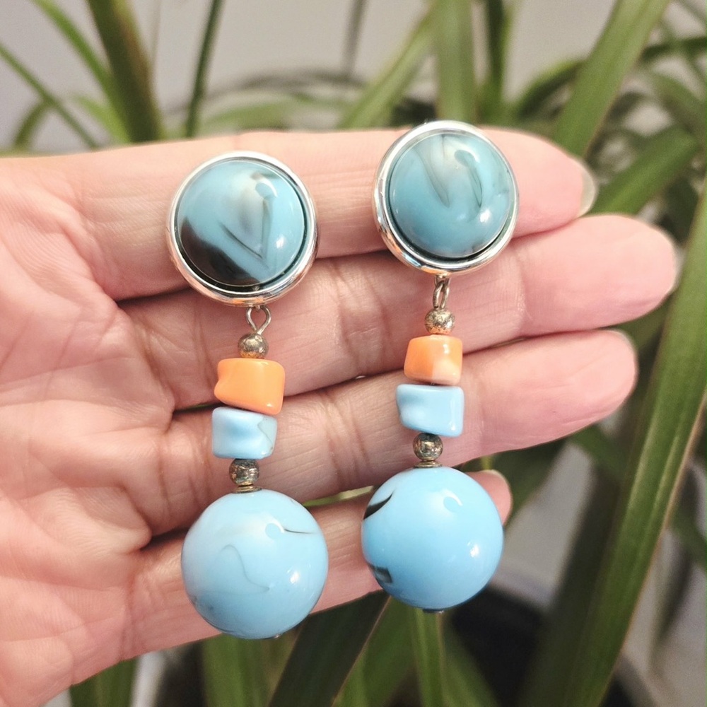Stylish Blue and Orange Dangle Earrings